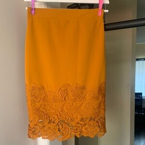 Elegant Mustard Lace Pencil Skirt